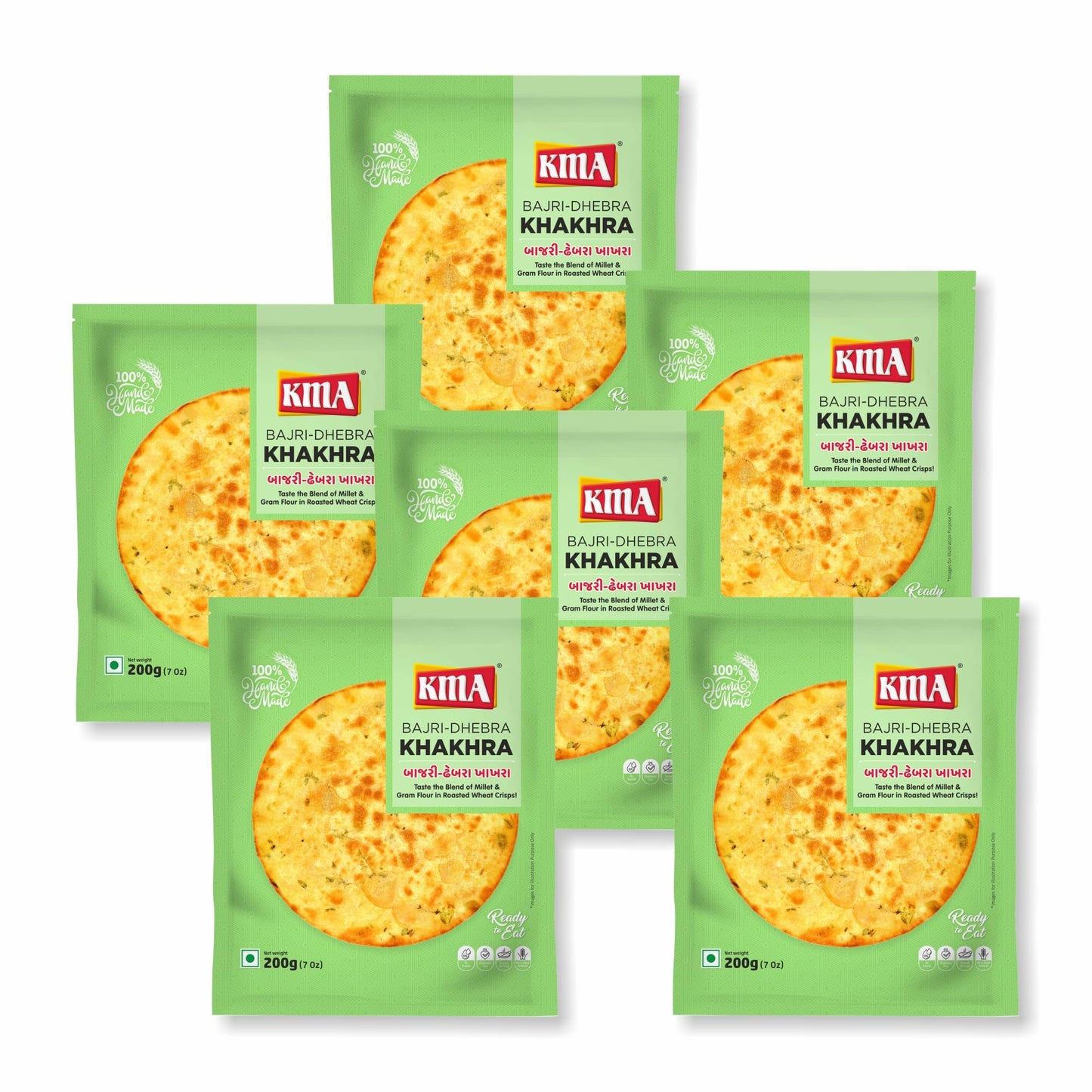 KMA Roasted Plain Khakhra 200 grams - Handmade Fresh Jain Gujarati Khakhra (Plain Salted Flavor), Ready to Eat Indian Snacks, 100% Natural Whole Wheat Snack without Maida, Vacuum Packed for Freshness