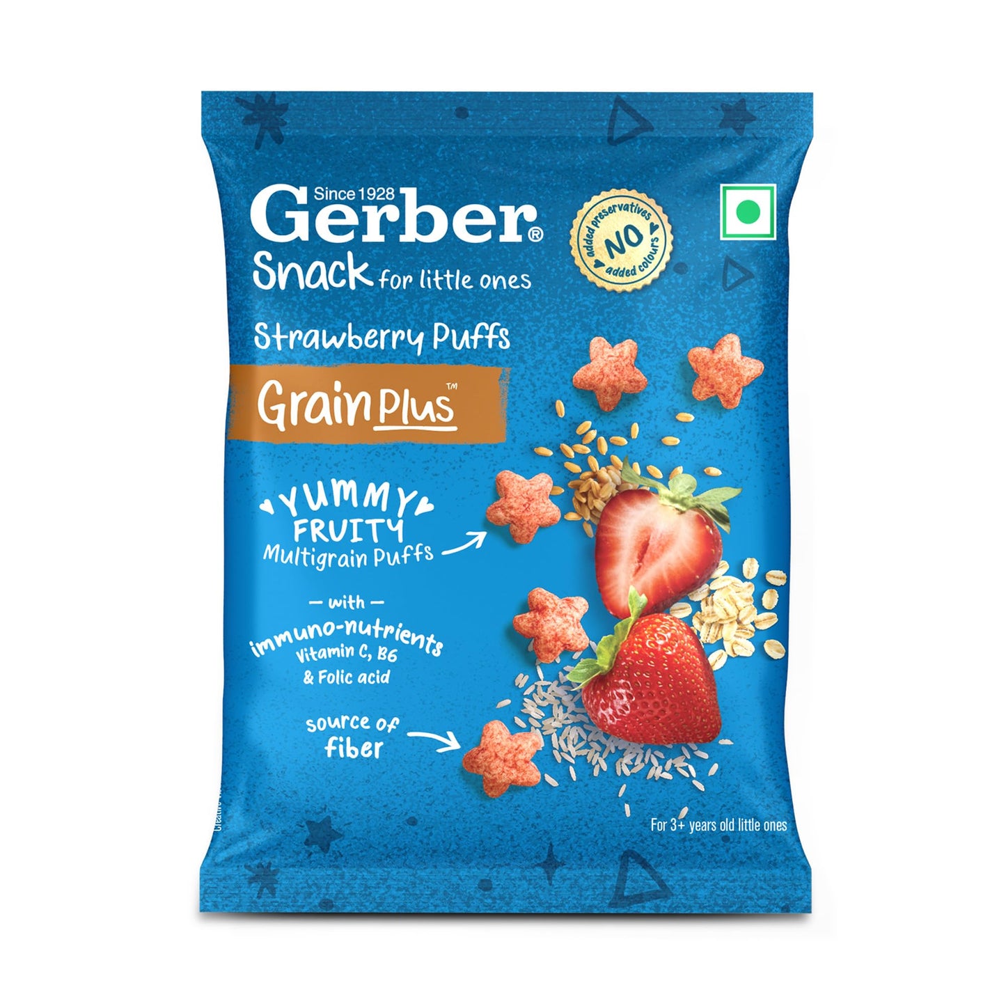 Gerber Snacks Mango Puffs for Kids, Yummy and Nutritious, Made with Multigrain Oats, Wheat & Rice, No Added Colors or Preservatives, Travel Friendly & Ready to Eat Snack For Children, 150g (6X25g)