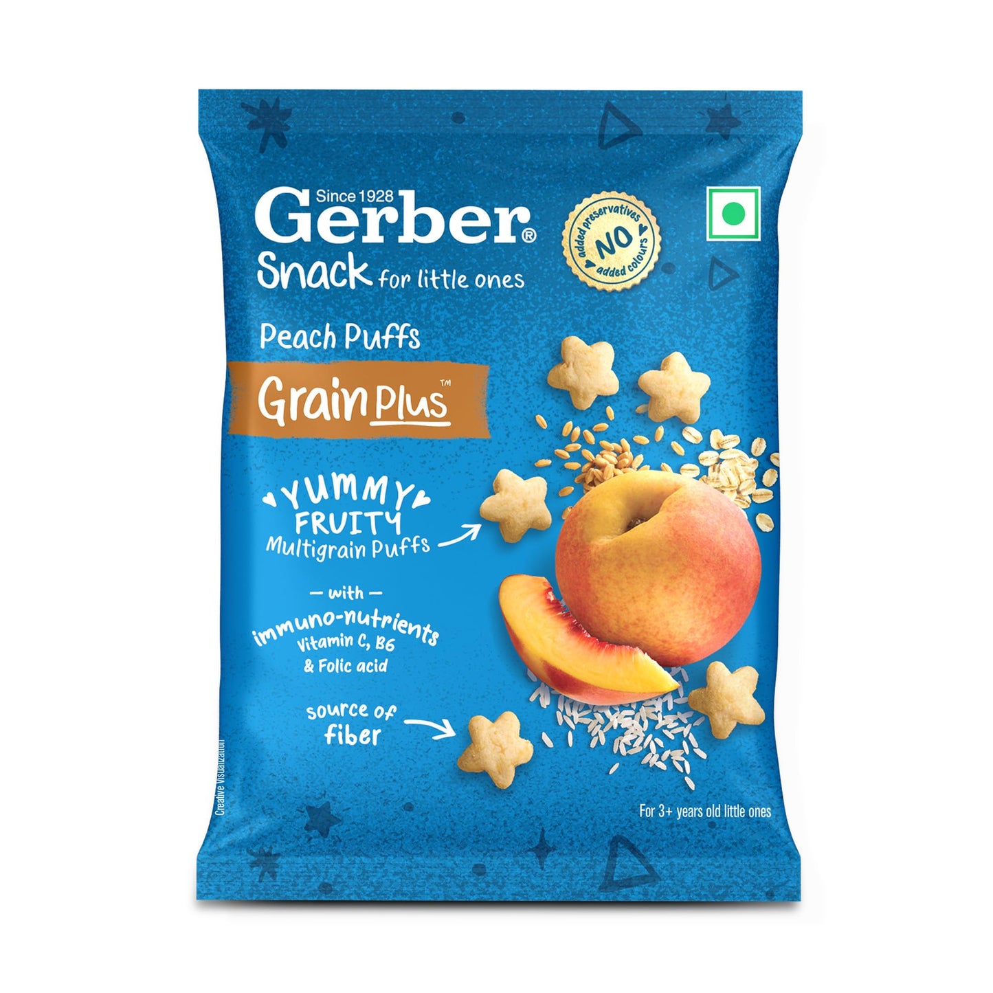 Gerber Snacks Mango Puffs for Kids, Yummy and Nutritious, Made with Multigrain Oats, Wheat & Rice, No Added Colors or Preservatives, Travel Friendly & Ready to Eat Snack For Children, 150g (6X25g)