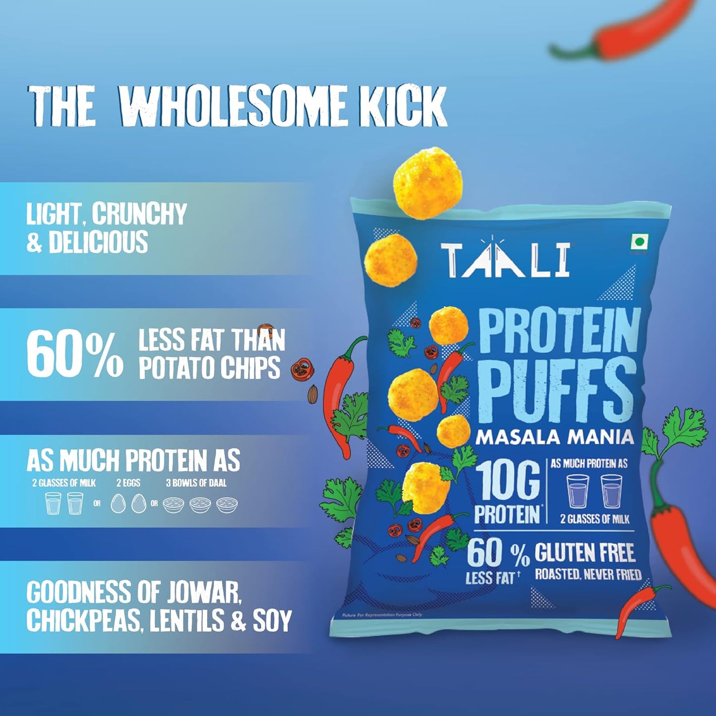 Taali Protein Puffs | 60 gm (Pack of 6) | Try All Flavors Pack | Healthy Roasted Tasty Snacks | 100% Veg., Gluten Free, No Cholesterol, No Trans-Fat
