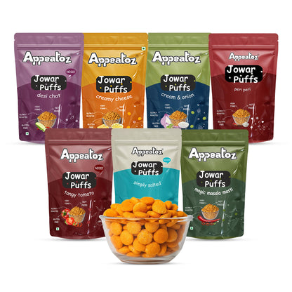 Appeatoz Jowar Puffs - Magic Masala | Roasted, Not Fried | Gluten-Free & High Protein | No Added Sugar | Healthy Baked Snack for Kids & Adults | Sorghum-Based | Crunchy Snack | Pack of 5