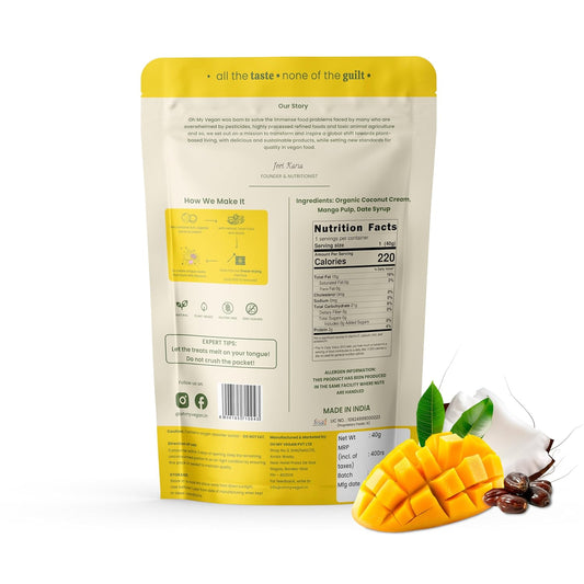 Oh My Vegan Mango Coco Melts - New Innovative Treats - Healthy Snacks for Adults And Kids - Gluten Free - Freeze Dried - Vegan Snacks - Freeze Dried Fruits - Gourmet Dessert Treat for Snacking & Gifting - 40g