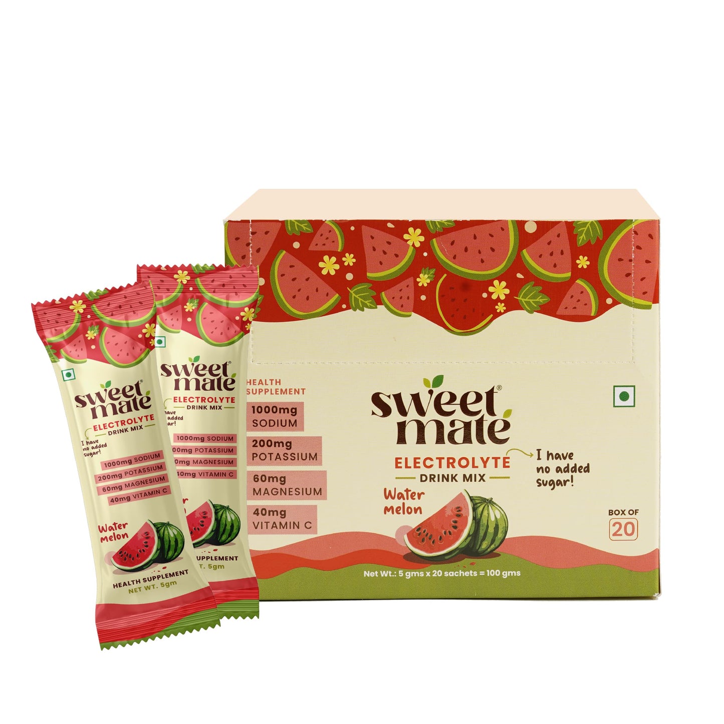 Sweetmate Sugar-Free Assorted Electrolyte Drink Mix Sweetened With Stevia -5g (30 Sachet) No Preservatives and Chemicals |Offers 10x more Electrolyte | Keto Friendly, Vegan