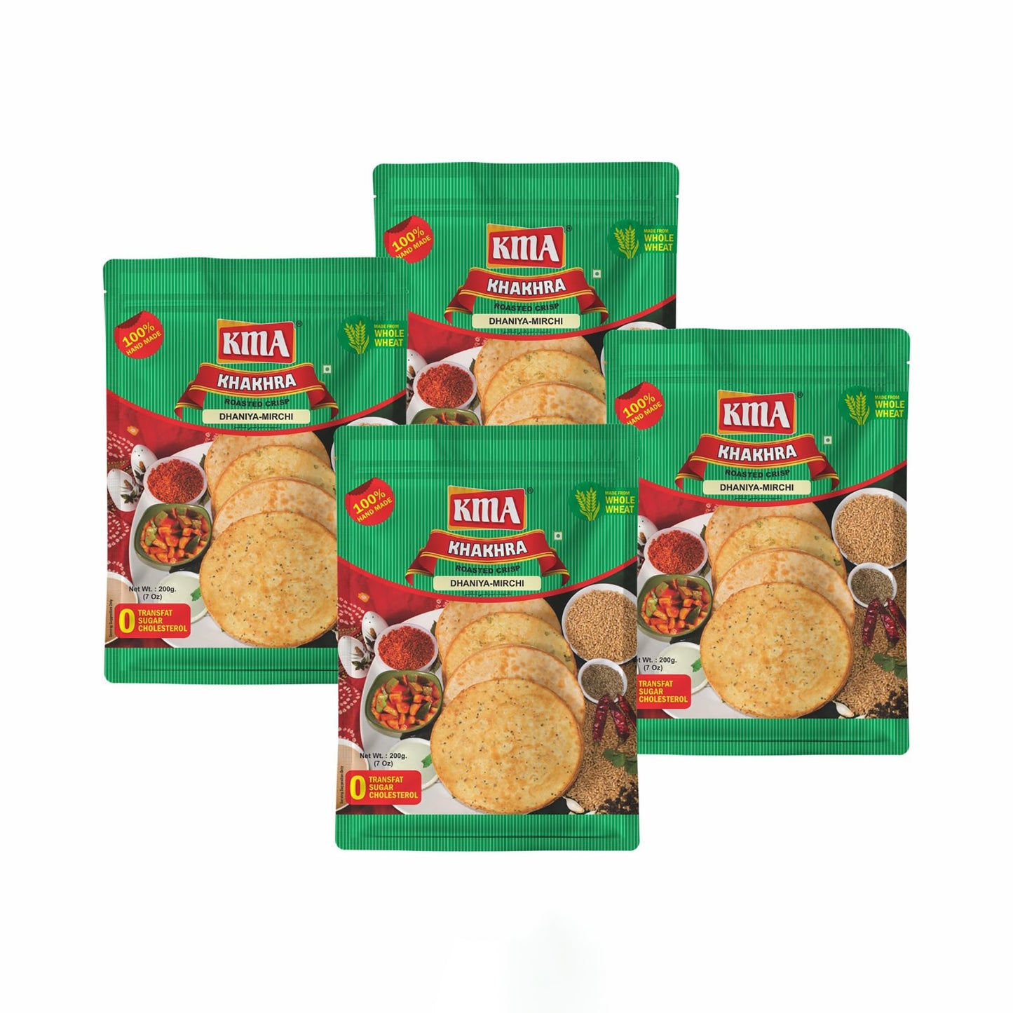 KMA Roasted Plain Khakhra 200 grams - Handmade Fresh Jain Gujarati Khakhra (Plain Salted Flavor), Ready to Eat Indian Snacks, 100% Natural Whole Wheat Snack without Maida, Vacuum Packed for Freshness