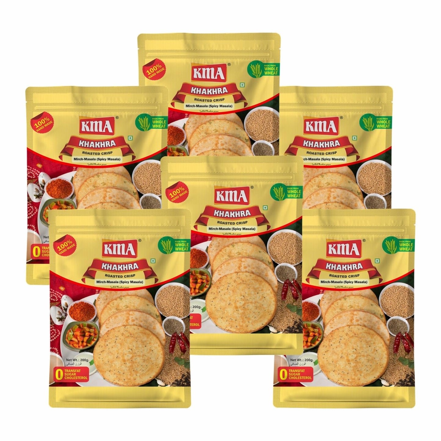 KMA Roasted Plain Khakhra 200 grams - Handmade Fresh Jain Gujarati Khakhra (Plain Salted Flavor), Ready to Eat Indian Snacks, 100% Natural Whole Wheat Snack without Maida, Vacuum Packed for Freshness