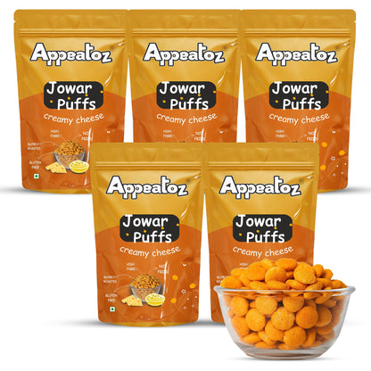 Appeatoz Jowar Puffs - Magic Masala | Roasted, Not Fried | Gluten-Free & High Protein | No Added Sugar | Healthy Baked Snack for Kids & Adults | Sorghum-Based | Crunchy Snack | Pack of 5