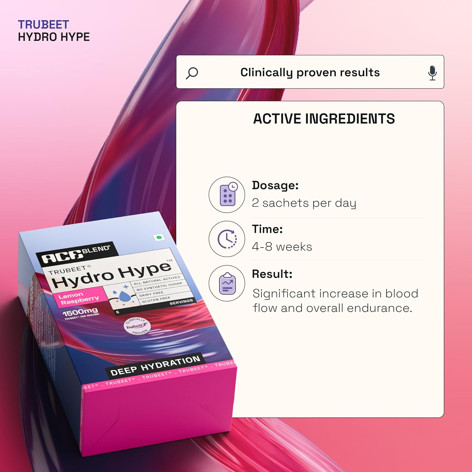Ace Blend Hydro Hype (5 Sachets) | Boosts Energy & Blood Flow | Instant Hydration | Full-Spectrum Electrolytes | 100% Natural Beetroot Extract Multi Vitamins & Minerals | Lemon Raspberry