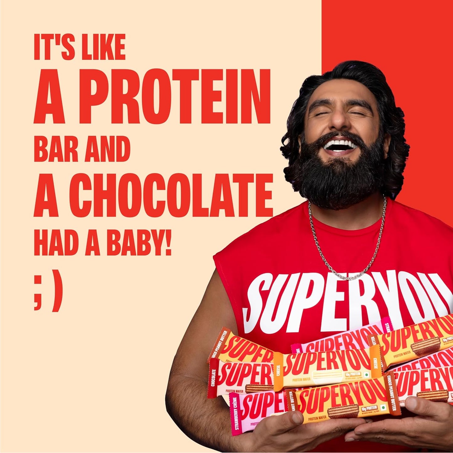 SuperYou Assorted Protein Wafer Bars (Pack of 10)|10g Protein, 3g Fiber, No Added Sugar|Yeast Fermented Protein|Energy Bars|Crunchy Wafer Bar|100% Vegetarian|No Palm Oil|400g