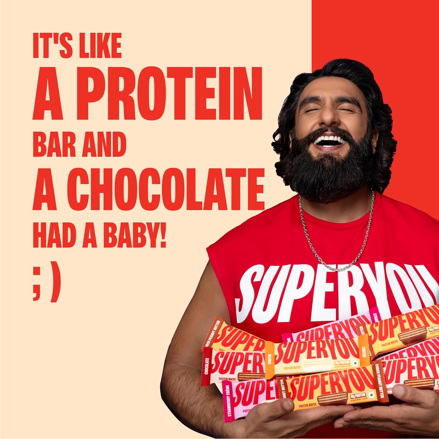 SuperYou Assorted Protein Wafer Bars (Pack of 10)|10g Protein, 3g Fiber, No Added Sugar|Yeast Fermented Protein|Energy Bars|Crunchy Wafer Bar|100% Vegetarian|No Palm Oil|400g