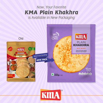 KMA Roasted Plain Khakhra 200 grams - Handmade Fresh Jain Gujarati Khakhra (Plain Salted Flavor), Ready to Eat Indian Snacks, 100% Natural Whole Wheat Snack without Maida, Vacuum Packed for Freshness