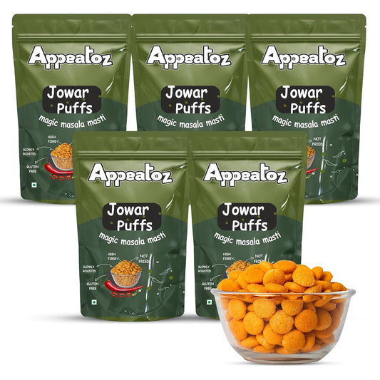 Appeatoz Jowar Puffs - Magic Masala | Roasted, Not Fried | Gluten-Free & High Protein | No Added Sugar | Healthy Baked Snack for Kids & Adults | Sorghum-Based | Crunchy Snack | Pack of 5