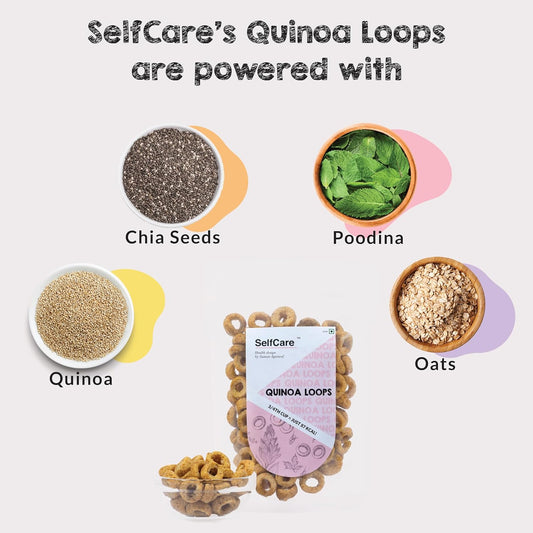 SelfCare By Suman Agarwal Quinoa Loops Pack of 1 100g | Healthy & Non Fried | Savoury - Snacks - Namkeen - Grocery | Spicy Crunchy & Chatpata - Tea time Snacking | Diabetic Jain & Travel Friendly