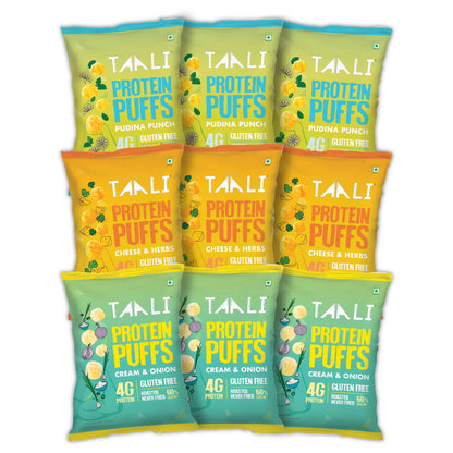 Taali Protein Puffs | 60 gm (Pack of 6) | Try All Flavors Pack | Healthy Roasted Tasty Snacks | 100% Veg., Gluten Free, No Cholesterol, No Trans-Fat