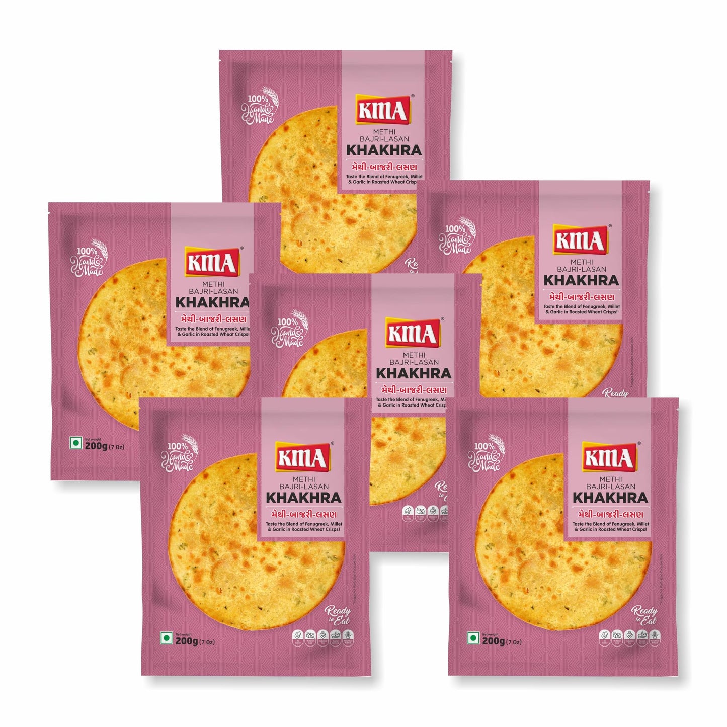 KMA Roasted Plain Khakhra 200 grams - Handmade Fresh Jain Gujarati Khakhra (Plain Salted Flavor), Ready to Eat Indian Snacks, 100% Natural Whole Wheat Snack without Maida, Vacuum Packed for Freshness