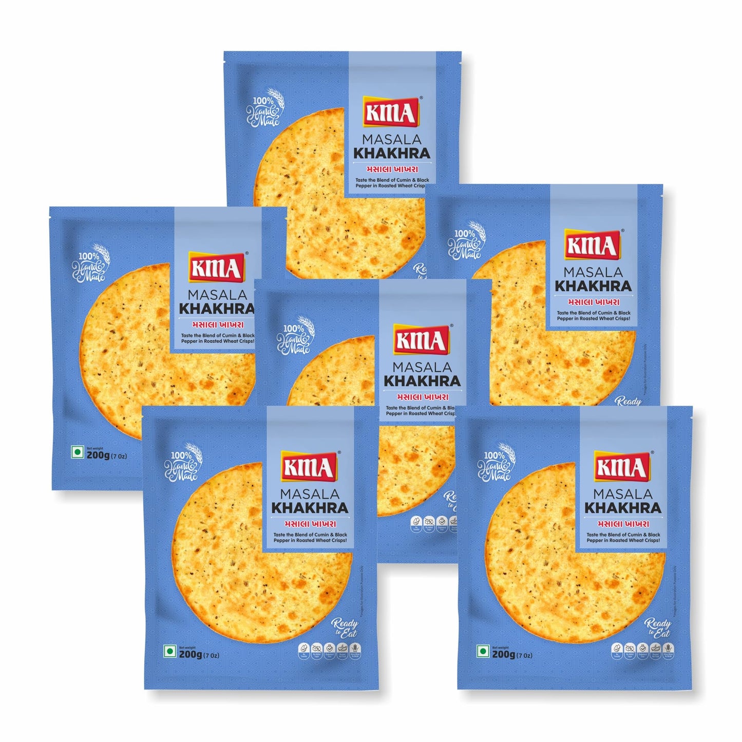 KMA Roasted Plain Khakhra 200 grams - Handmade Fresh Jain Gujarati Khakhra (Plain Salted Flavor), Ready to Eat Indian Snacks, 100% Natural Whole Wheat Snack without Maida, Vacuum Packed for Freshness