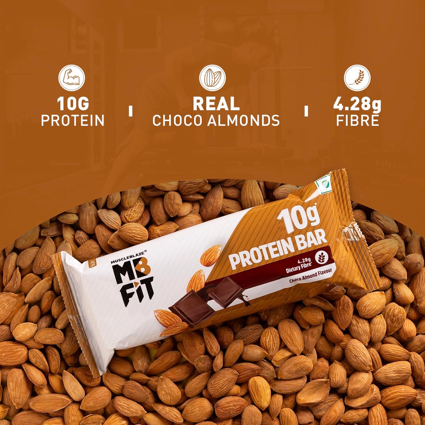 MuscleBlaze 10g Protein Bar (Choco Almond, Pack of 6) | Protein Blend, Healthy Protein Snacks, For Energy & Fitness