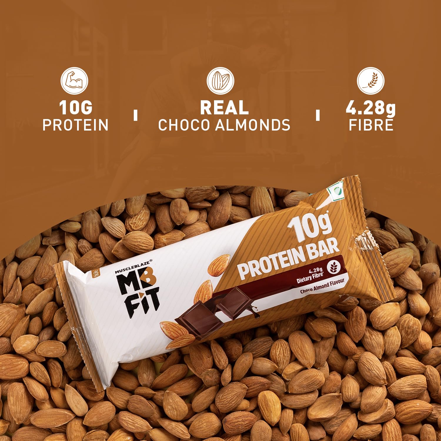 MuscleBlaze 10g Protein Bar (Choco Almond, Pack of 6) | Protein Blend, Healthy Protein Snacks, For Energy & Fitness