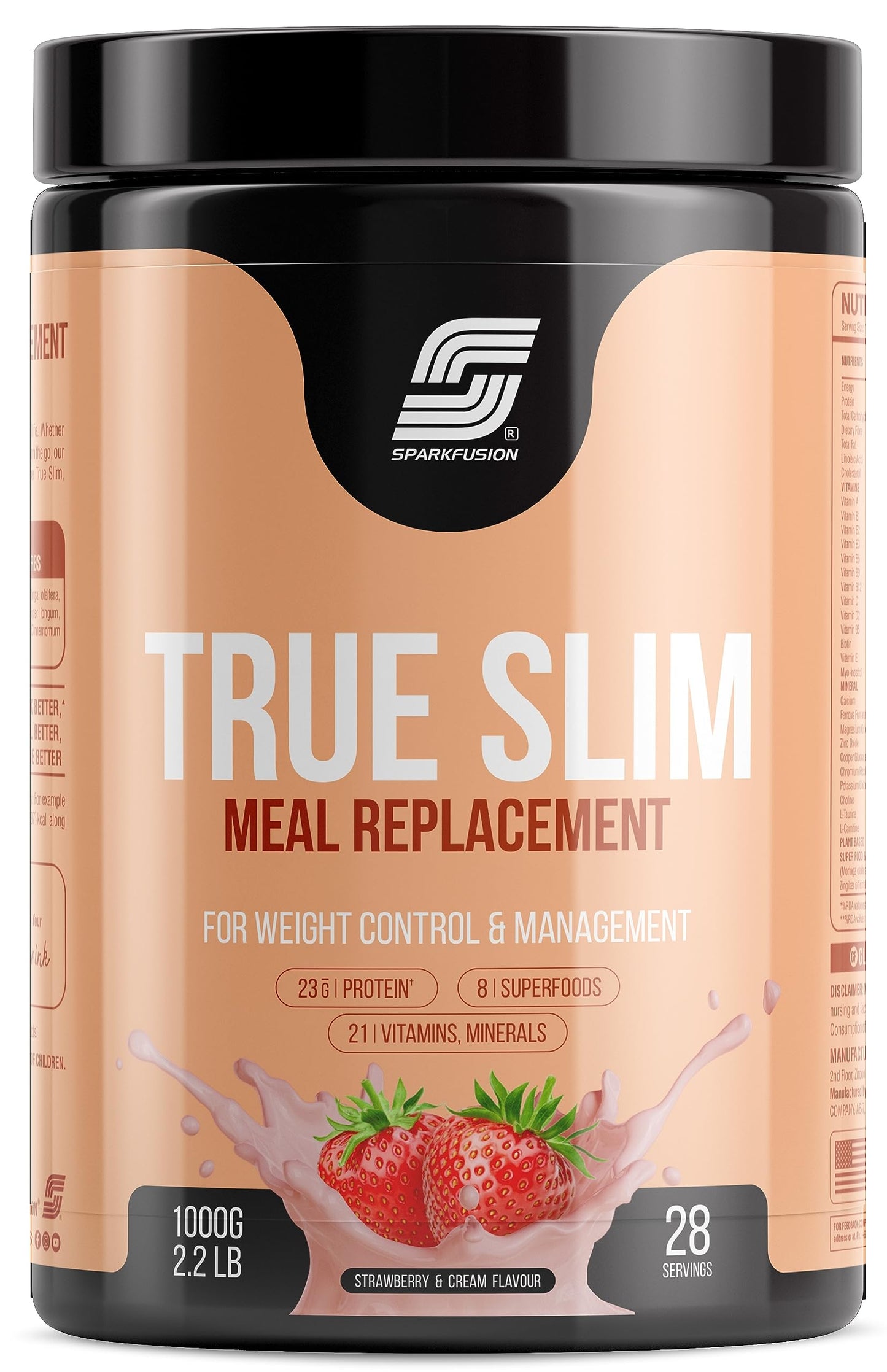 Sparkfusion True Slim Protein Powder Meal Replacement Shake | For Weight Control And Management | 23 gm Protein With 8 Ayurvedic Superfood | Sugar Free | For Men and Women (Chocolate Smoothie, 500 gm)