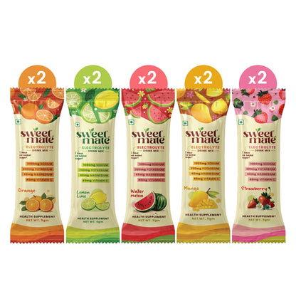 Sweetmate Sugar-Free Assorted Electrolyte Drink Mix Sweetened With Stevia -5g (30 Sachet) No Preservatives and Chemicals |Offers 10x more Electrolyte | Keto Friendly, Vegan