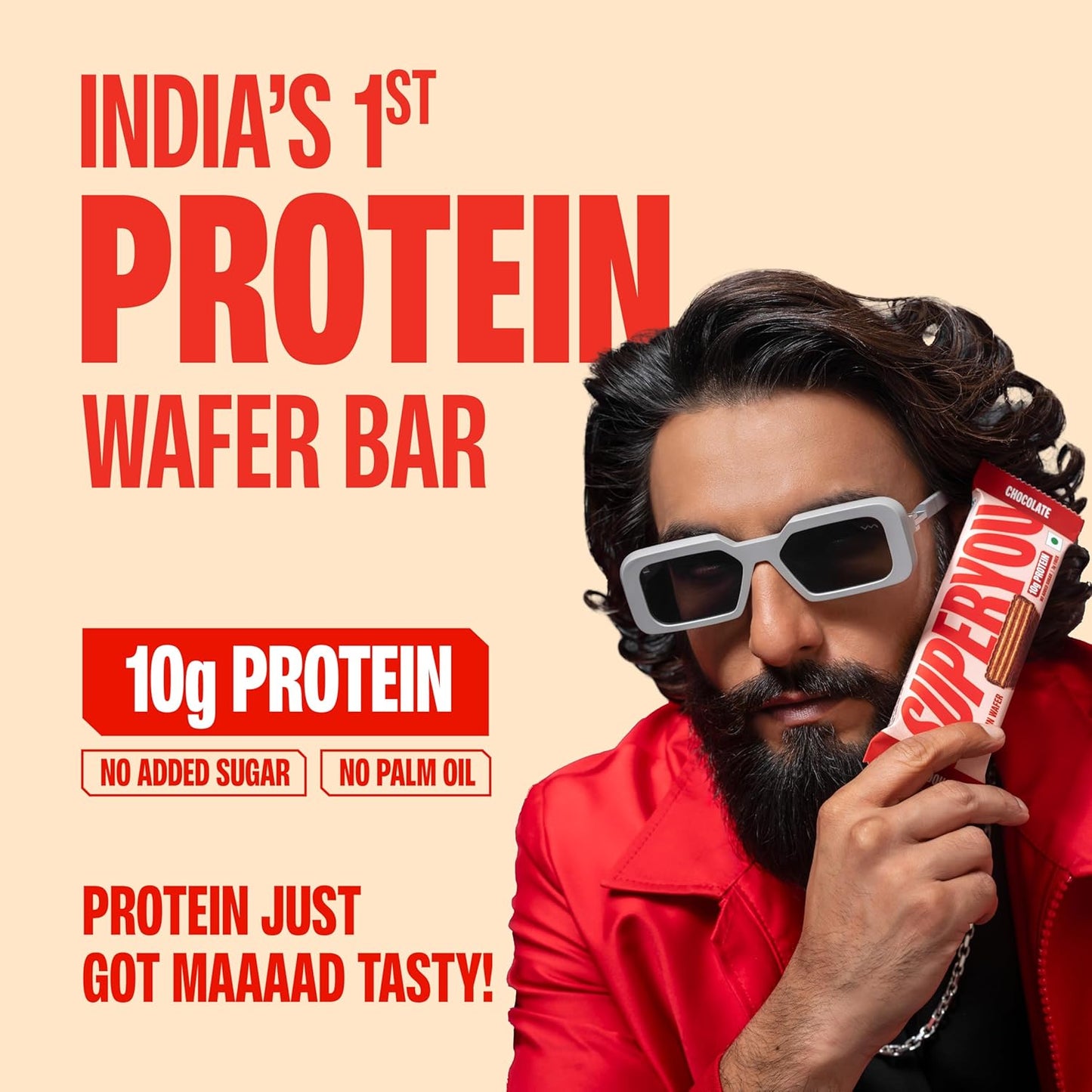 SuperYou Assorted Protein Wafer Bars (Pack of 10)|10g Protein, 3g Fiber, No Added Sugar|Yeast Fermented Protein|Energy Bars|Crunchy Wafer Bar|100% Vegetarian|No Palm Oil|400g