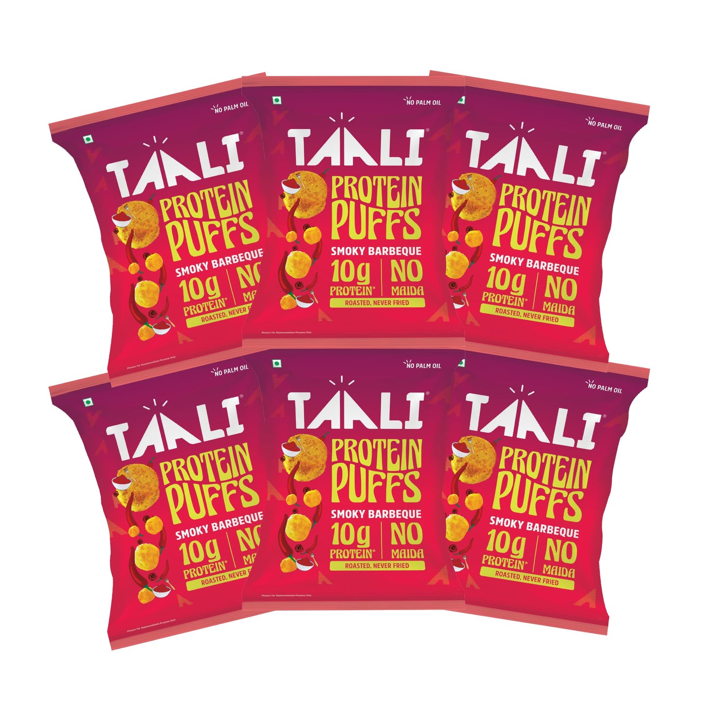 Taali Protein Puffs | 60 gm (Pack of 6) | Try All Flavors Pack | Healthy Roasted Tasty Snacks | 100% Veg., Gluten Free, No Cholesterol, No Trans-Fat