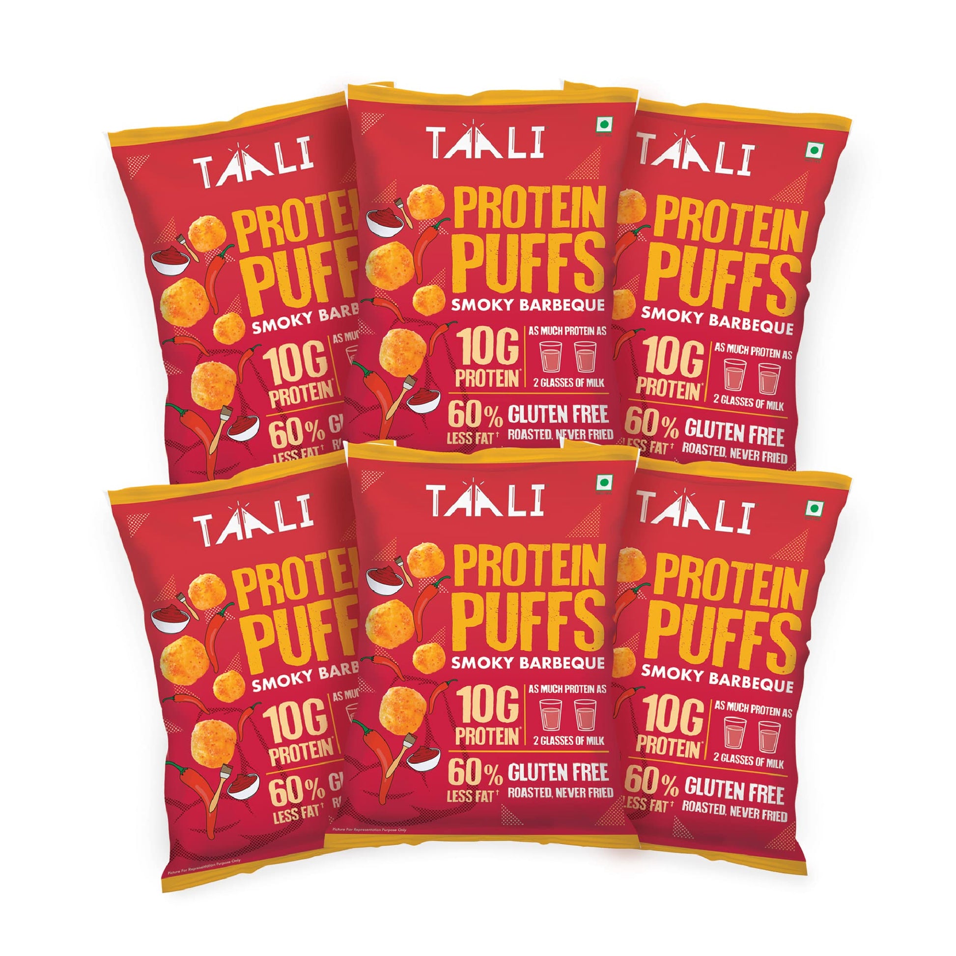 Taali Protein Puffs | 60 gm (Pack of 6) | Try All Flavors Pack | Healthy Roasted Tasty Snacks | 100% Veg., Gluten Free, No Cholesterol, No Trans-Fat