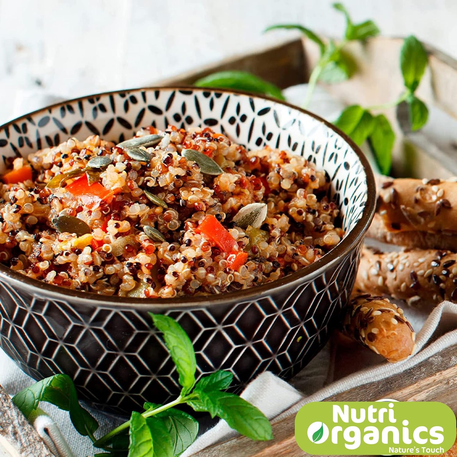 NutriOrganics Premium Quinoa 1kg - Gluten Free Quinoa, Healthy Breakfast, Diet Food for Weight Management