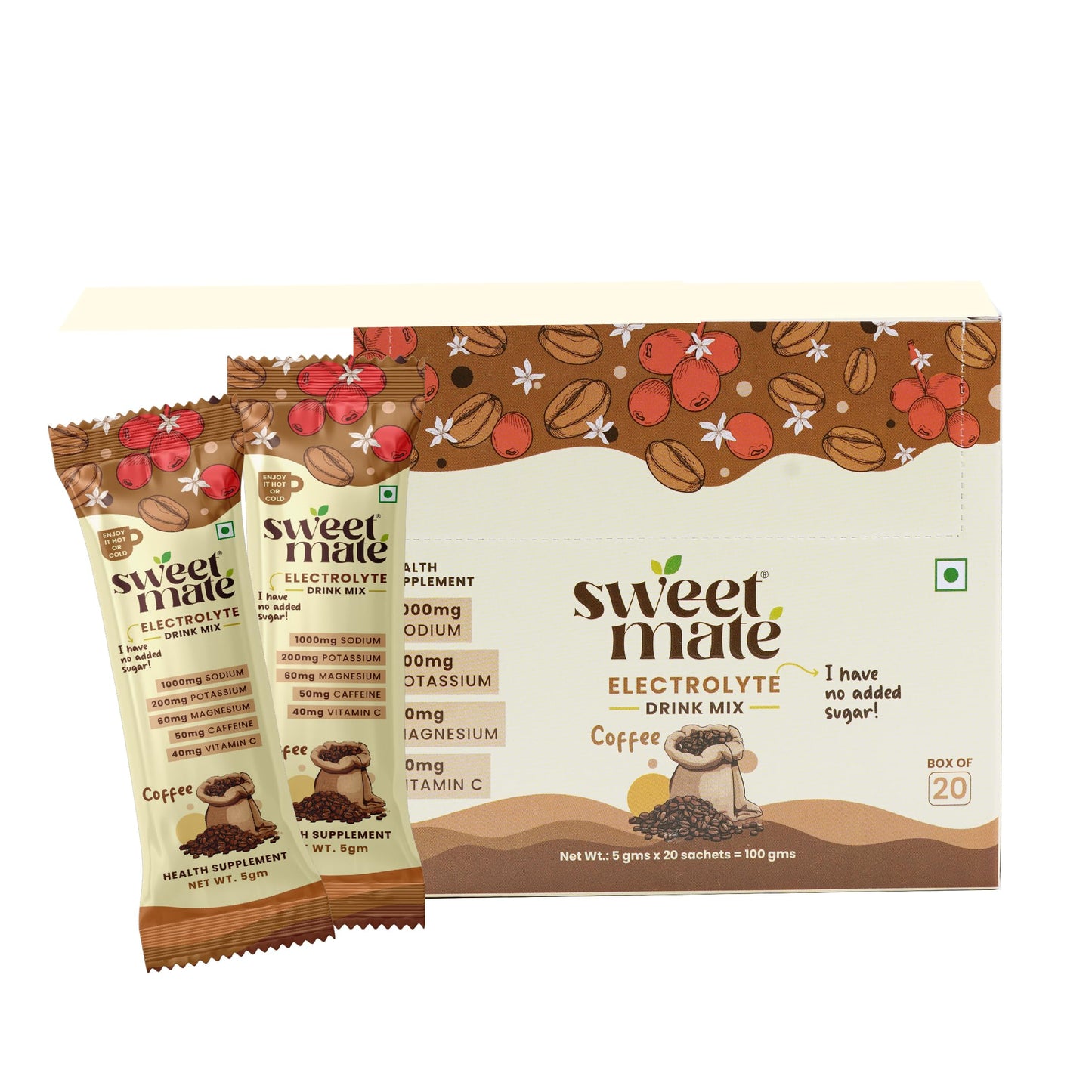 Sweetmate Sugar-Free Assorted Electrolyte Drink Mix Sweetened With Stevia -5g (30 Sachet) No Preservatives and Chemicals |Offers 10x more Electrolyte | Keto Friendly, Vegan