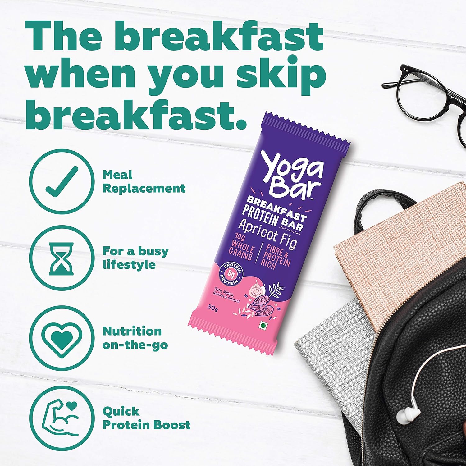 Yogabar Breakfast Bars Variety Pack | Daily Protein Snack | High Energy & Nutrition Bars | 8g Protein & 7g Fibre Protein Bars | Pack of 6 Protein Bar x 45g | No Preservatives