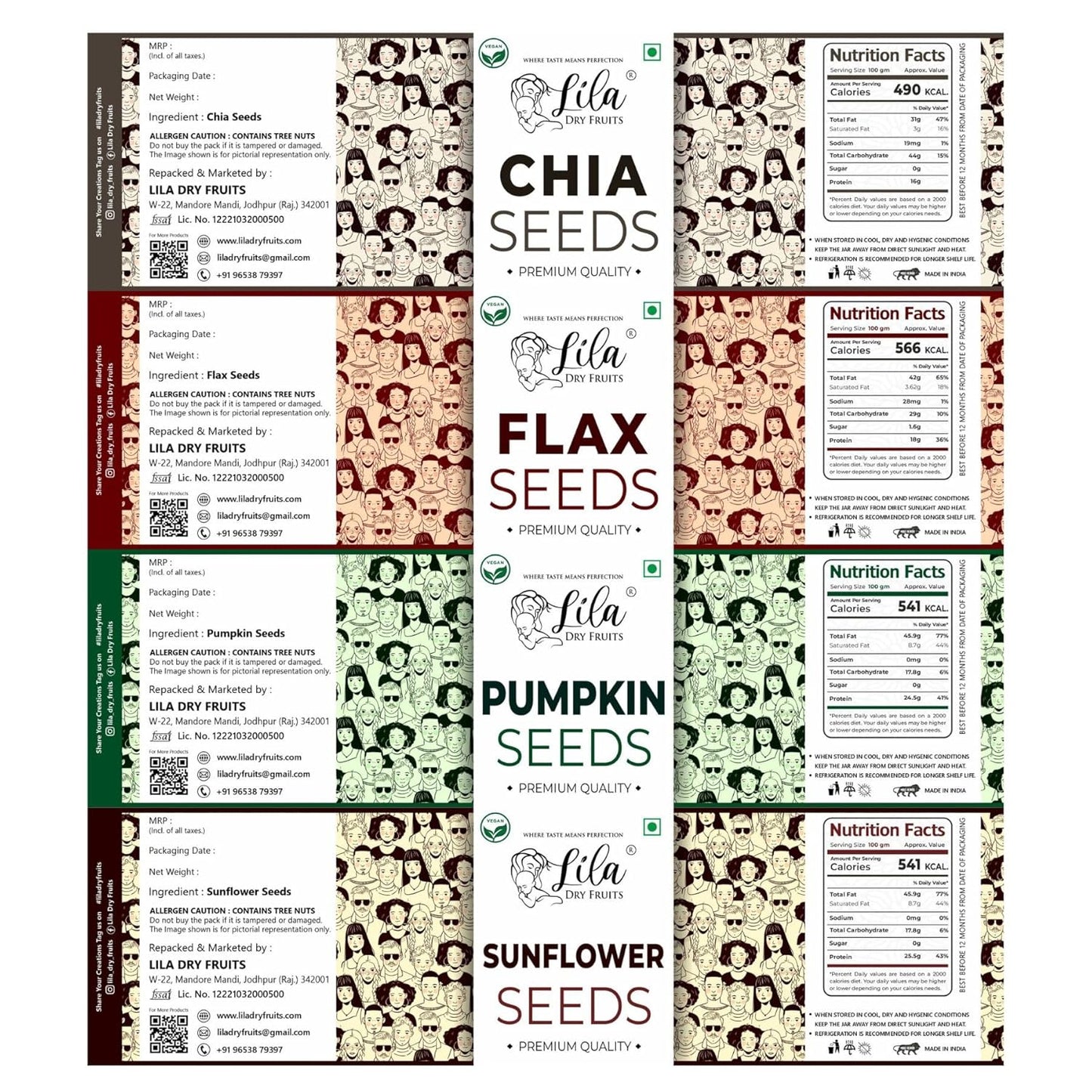 LILA DRY FRUITS 4 Superseed Combo (Chia, Pumpkin, Sunflower & Flax) 250gms each (1kg total) Jar Pack |Immunity combo for Weight Loss | Mix Seeds for Eating | Diet Snacks | Superfood