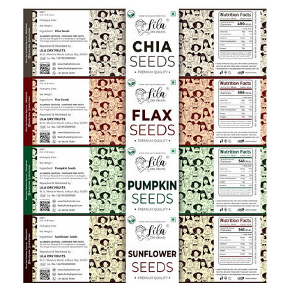 LILA DRY FRUITS 4 Superseed Combo (Chia, Pumpkin, Sunflower & Flax) 250gms each (1kg total) Jar Pack |Immunity combo for Weight Loss | Mix Seeds for Eating | Diet Snacks | Superfood