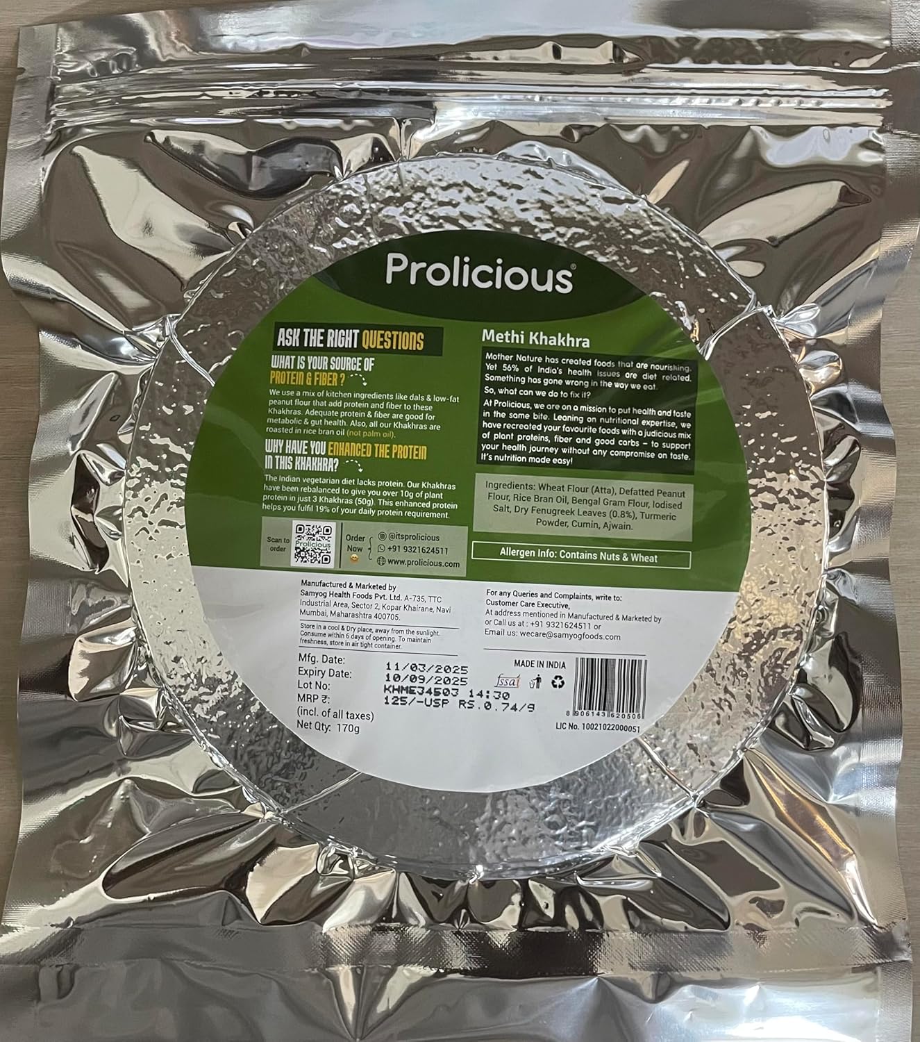 Prolicious Jain Khakhra Combo | Plant Based High Protein Healthy Anytime Snack | No Palm Oil (Pack of 4, 170Grams Each)